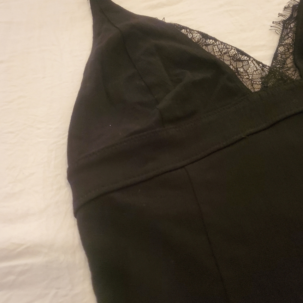 FREE PEOPLE Intimatley Free Black‎ Vneck Lacey Trim One Piece Bodysuit NWOT SZ M - Picture 5 of 9
